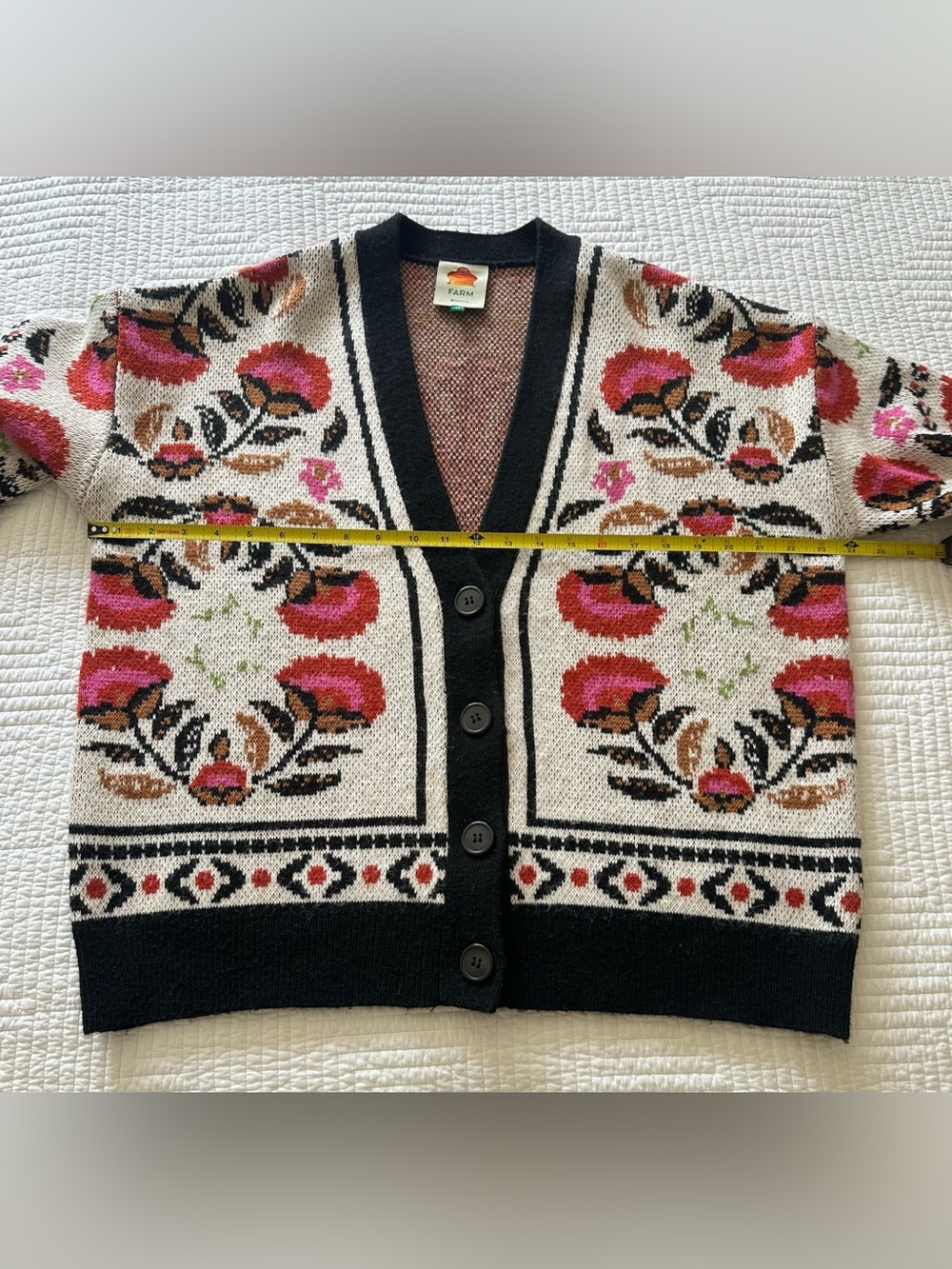Farm Rio Palms Paradise Sand Knit Cardigan Sweater Women’s Size XS Oversized - Picture 11 of 16